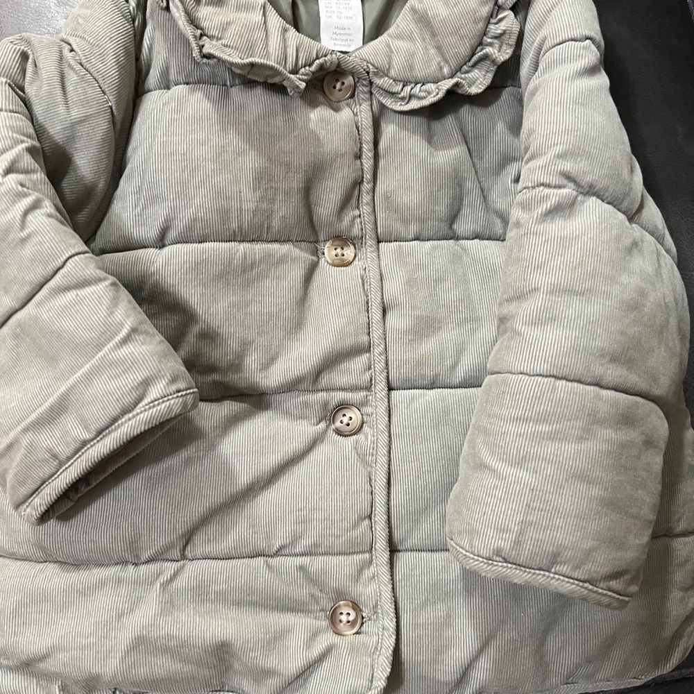 Kids Corduroy Puffer Jacket - Sage Green